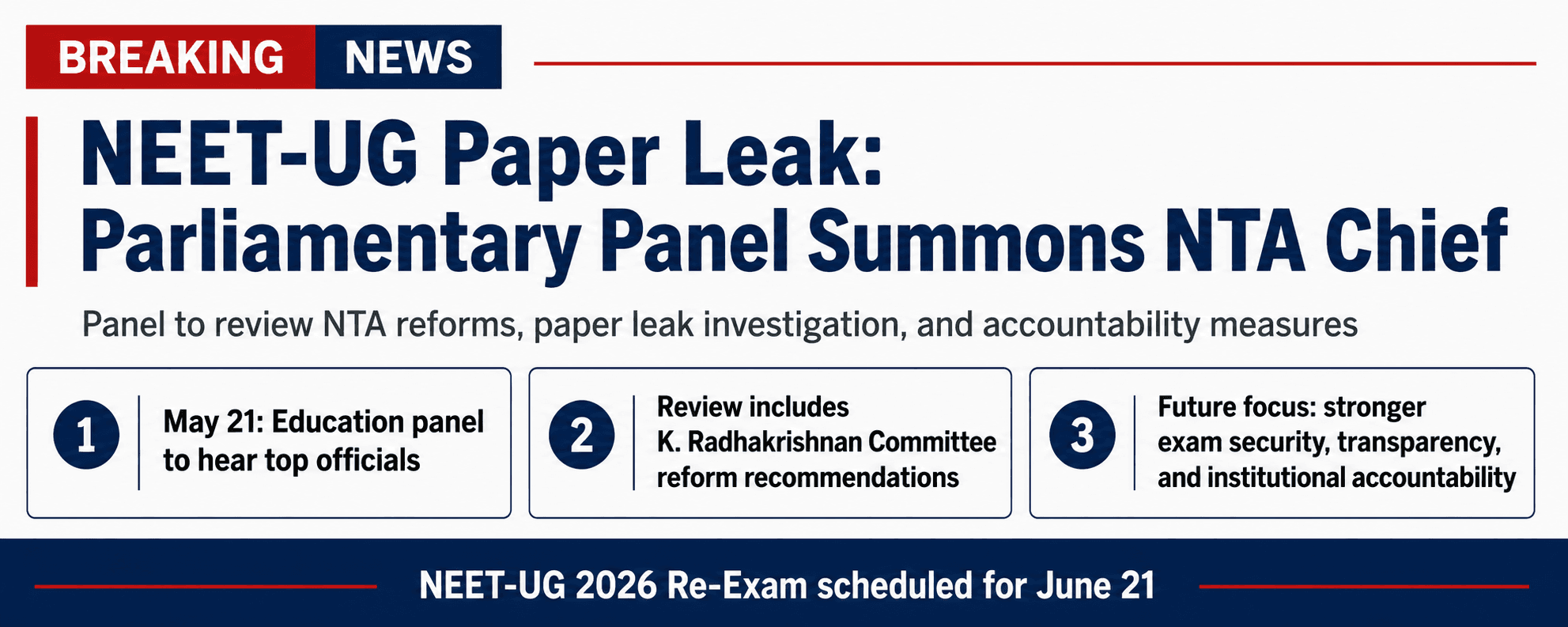 NEET-UG Paper Leak: Parliamentary Panel Summons NTA Chief, Review of Reforms and Accountability Begins